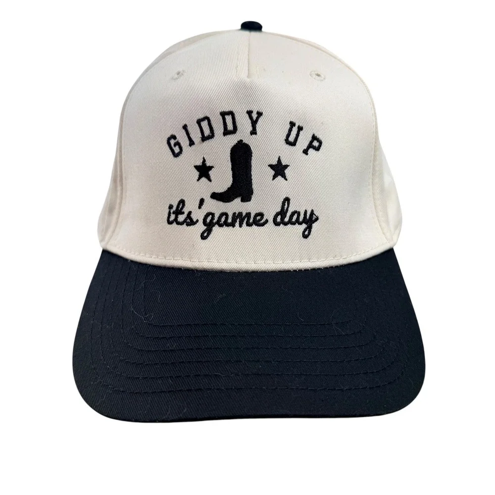 Otto Cap Giddy Up Its Game Day Snapback Hat Cream Black Western Cowboy Boot Star
